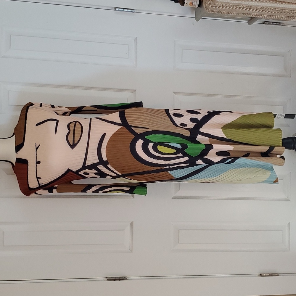 Graphic print one of a kind unique pleated accordion dress